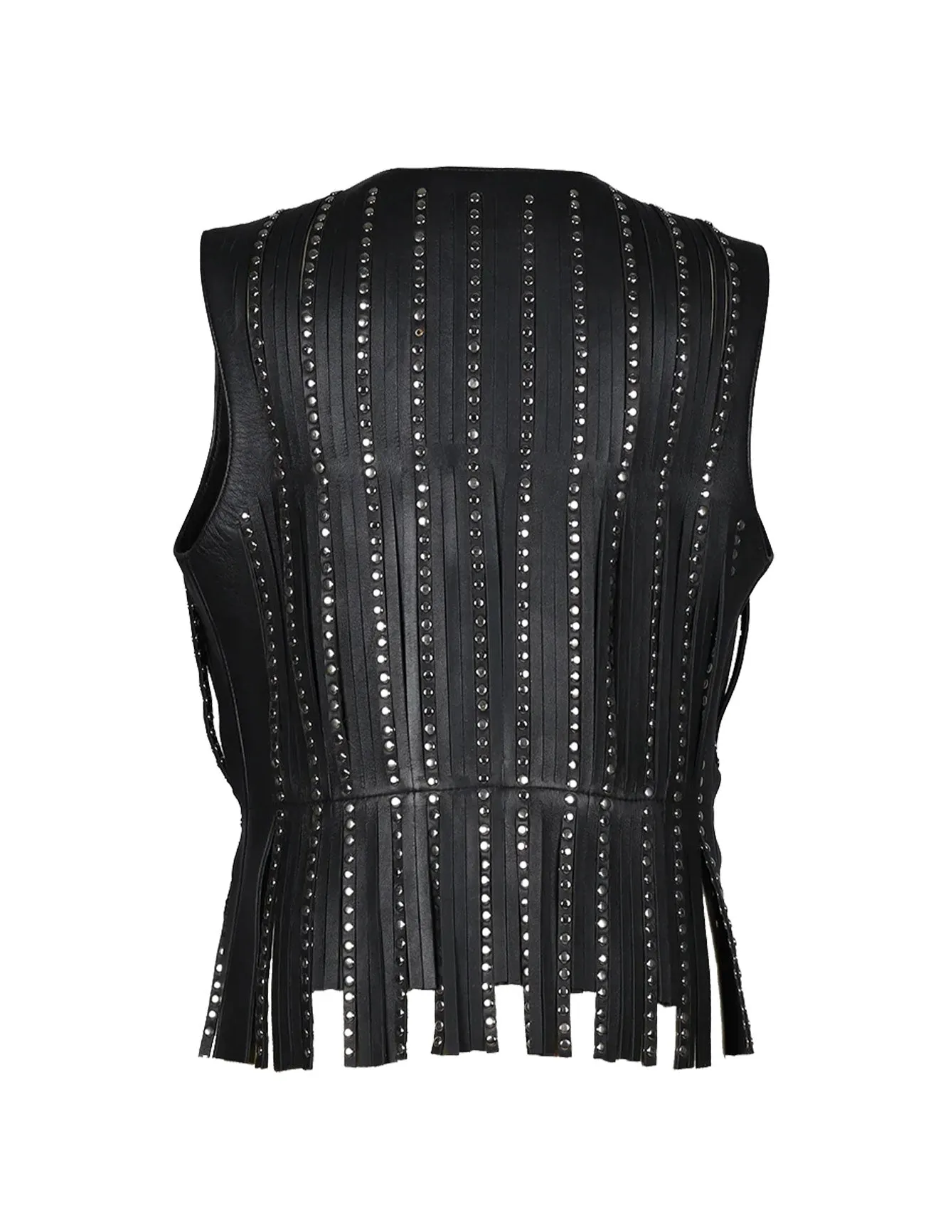 Studded black fringe leather vest