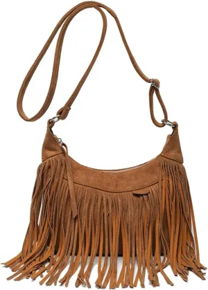 Suede Fringe Crossbody Bag for Women Ladies Stylish Leather Shoulder Bag Purse Handbag Fall Winter Spring 2024