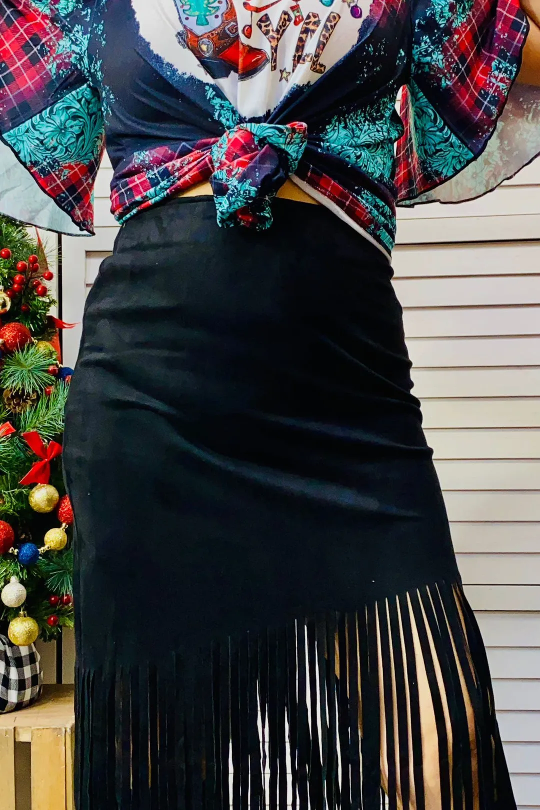 Suede Fringe Skirt