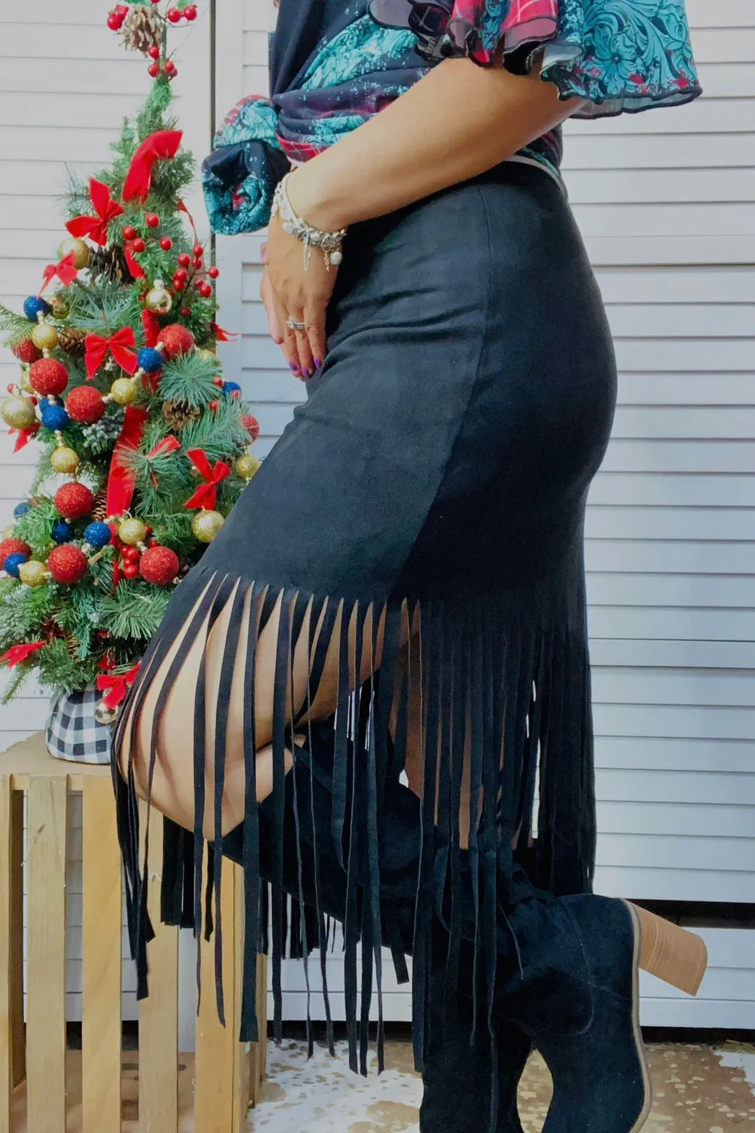 Suede Fringe Skirt