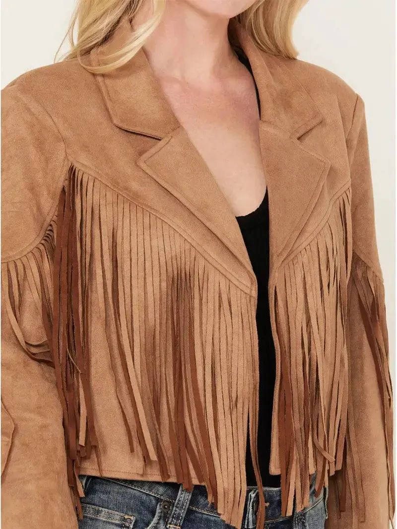 Suede Leather Cropped Fringe Jacket