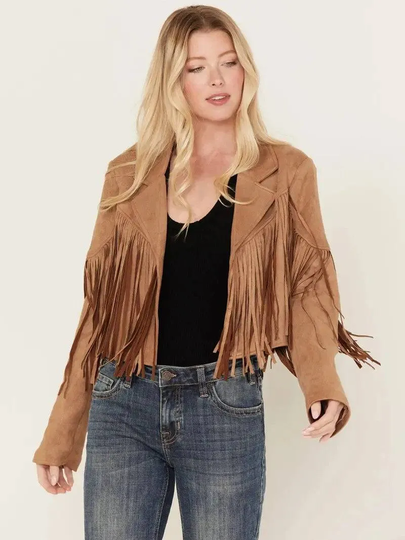 Suede Leather Cropped Fringe Jacket
