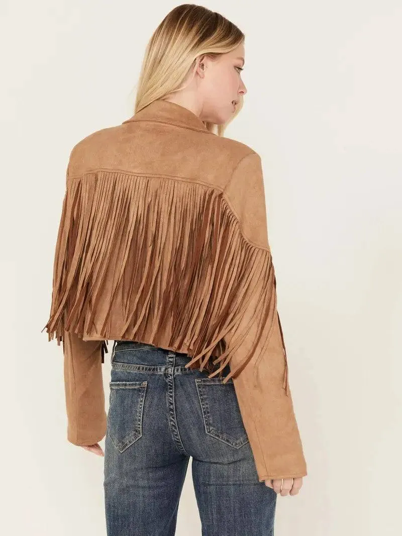 Suede Leather Cropped Fringe Jacket