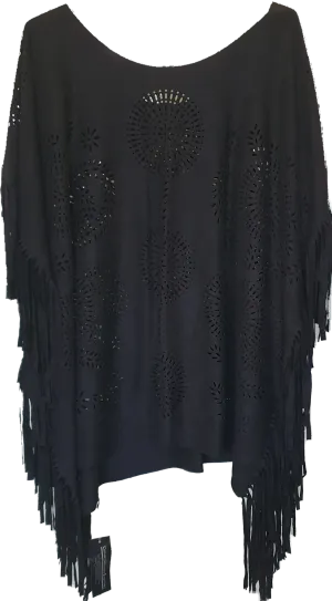 Suede Look Fringe Poncho