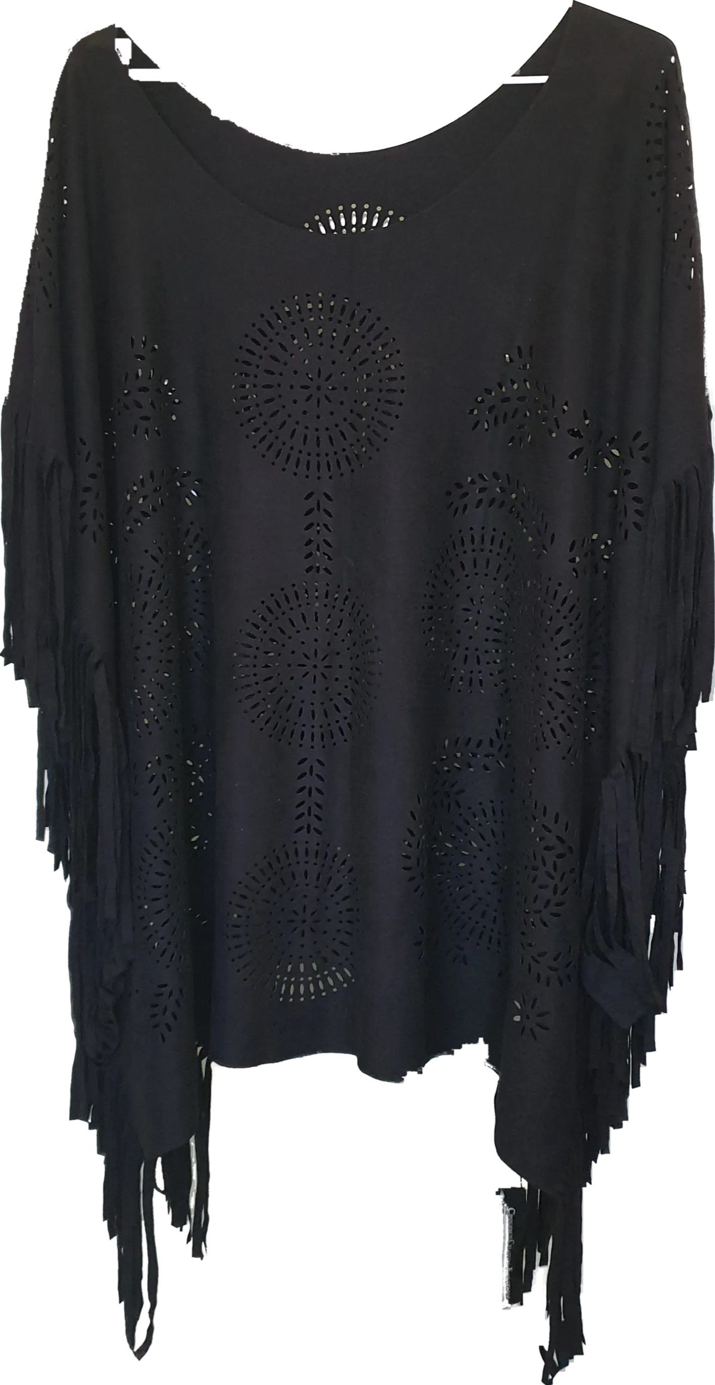 Suede Look Fringe Poncho