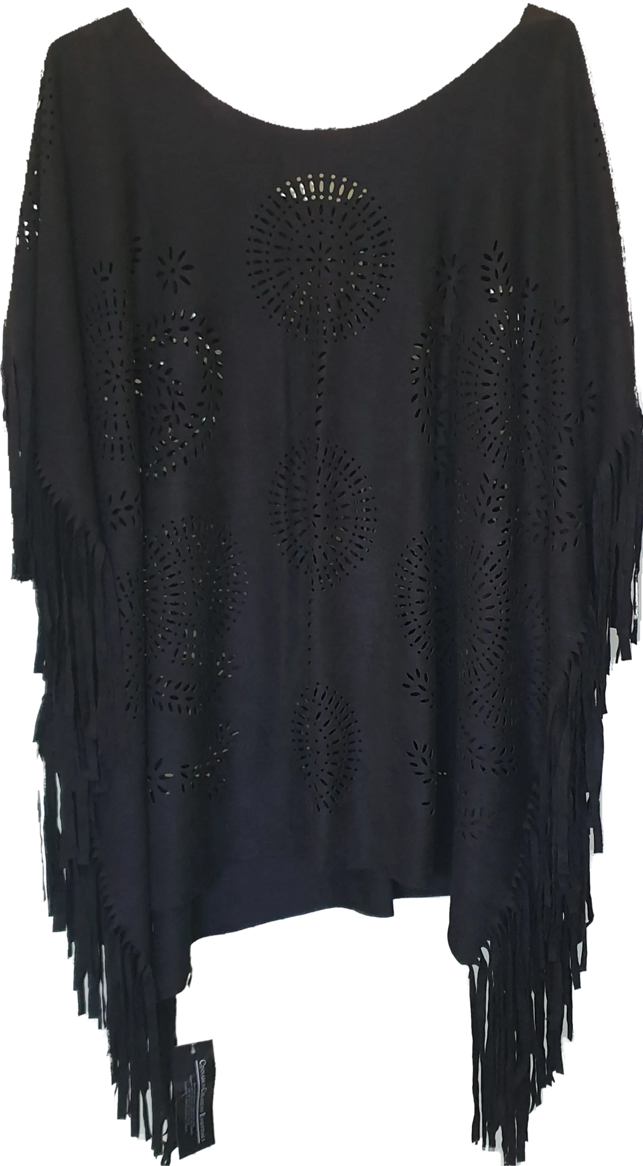 Suede Look Fringe Poncho