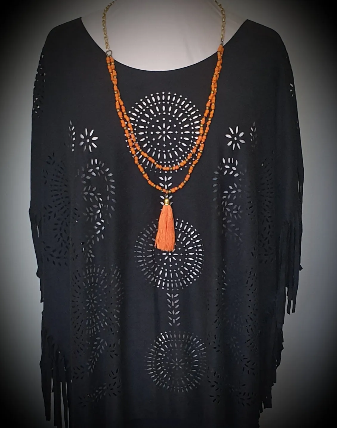 Suede Look Fringe Poncho