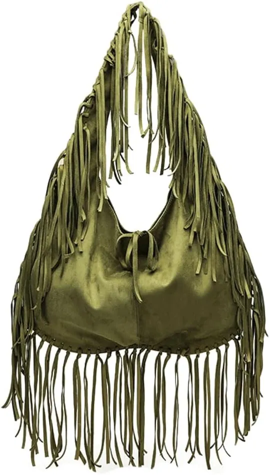 Suede Tote Bag for Women - Top Handle Fringe Shoulder Satchel and Purse - Stylish Handbag for Dating, Work, and Shopping
