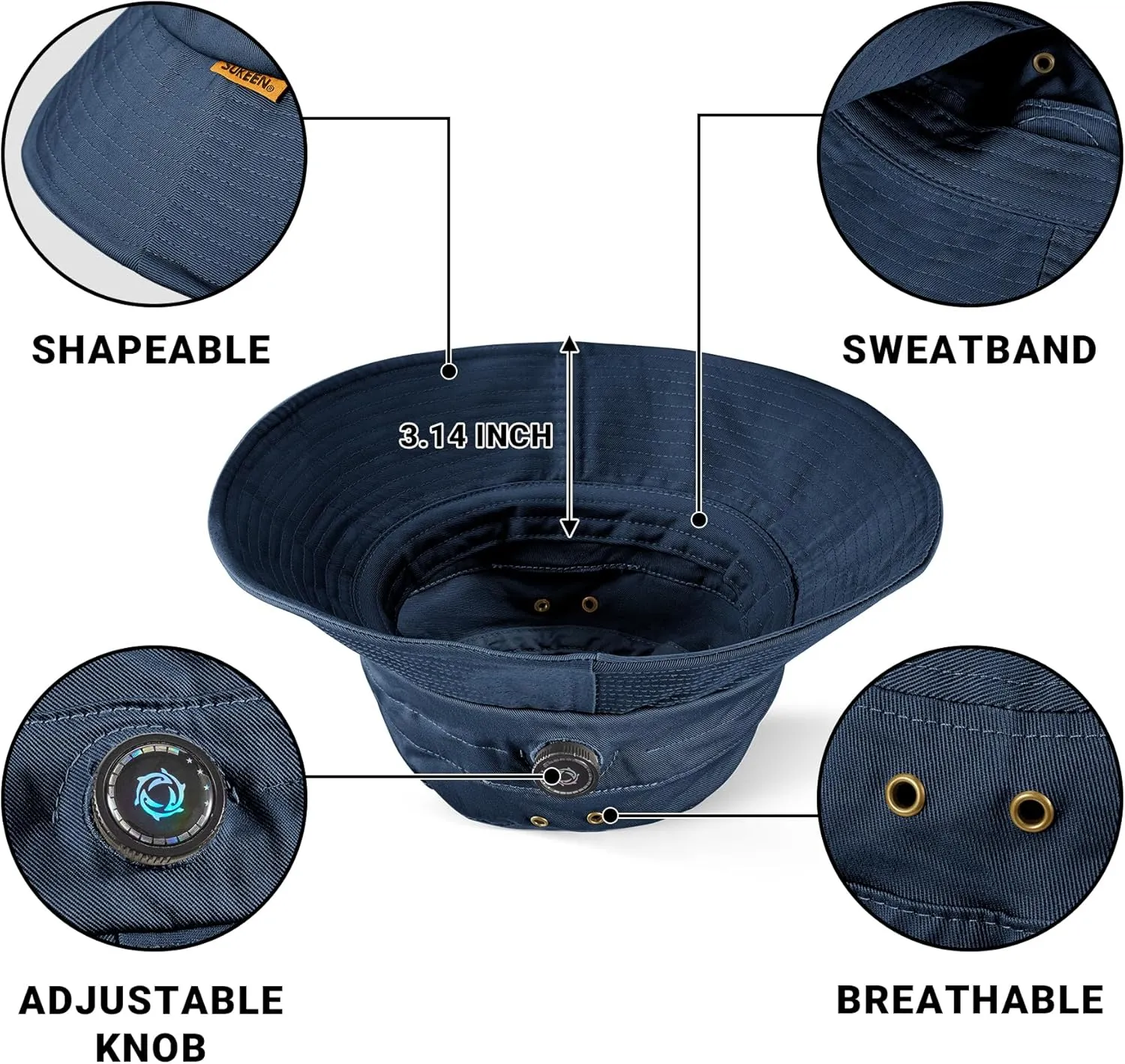 Sukeen Cotton Bucket Hat for Men Women Adjustable Knob Sun Hat UPF 50  Wide Brim Fishing Hat for Walking Daily Outdoor