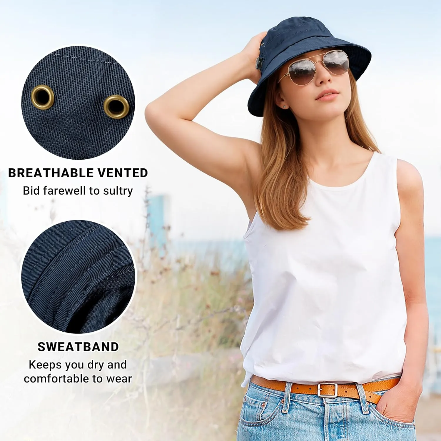 Sukeen Cotton Bucket Hat for Men Women Adjustable Knob Sun Hat UPF 50  Wide Brim Fishing Hat for Walking Daily Outdoor