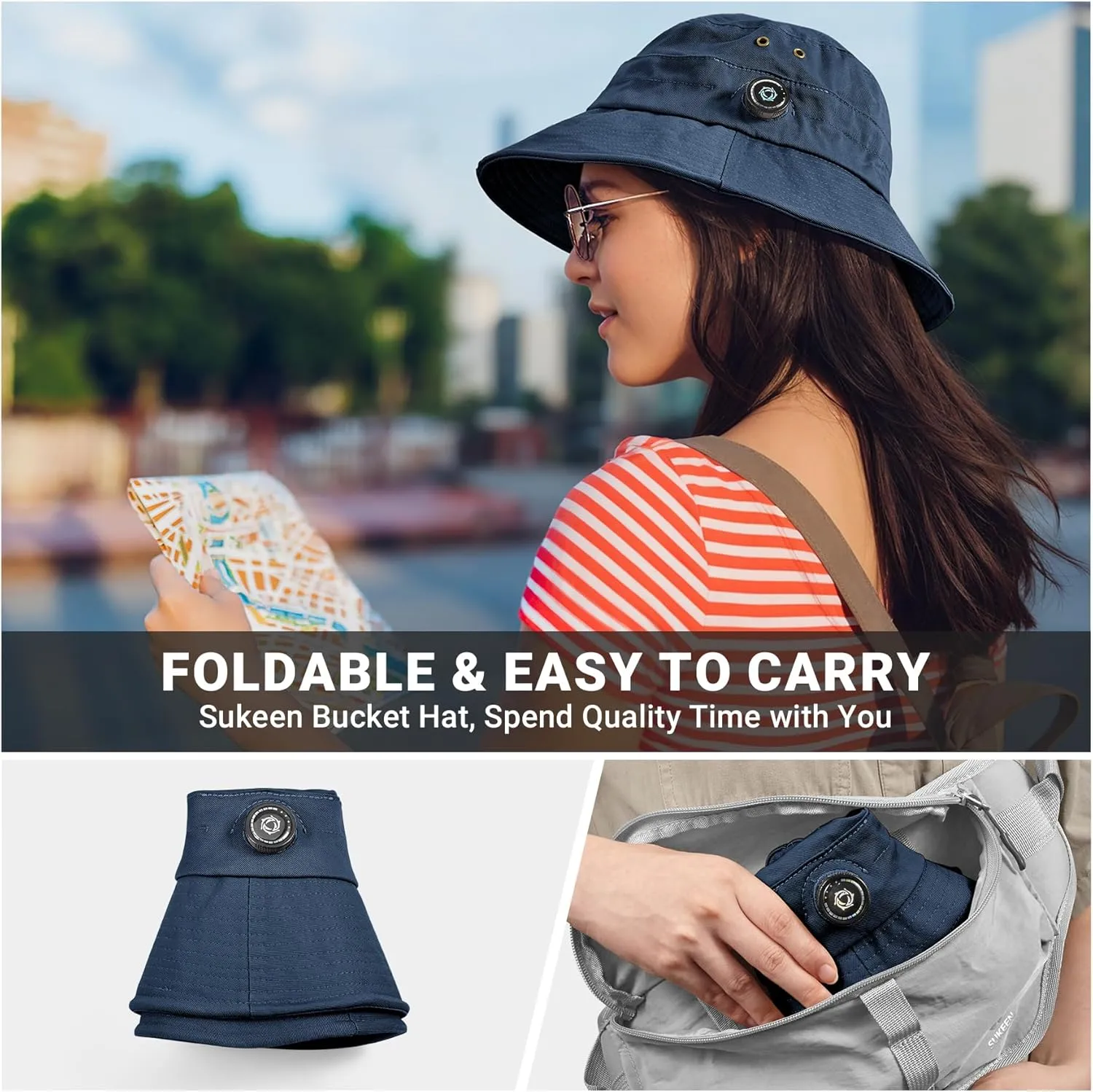 Sukeen Cotton Bucket Hat for Men Women Adjustable Knob Sun Hat UPF 50  Wide Brim Fishing Hat for Walking Daily Outdoor