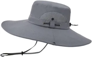 Summer Men Women Bucket Hat Wide Brim Outdoor Sun Protective Boonie Hat Hollow Mesh Breathable Fishing Sun Cap