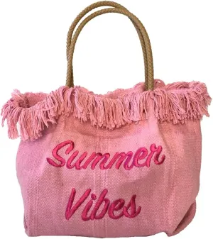 Summer Vibes Embroidered Canvas Beach Tote Bag