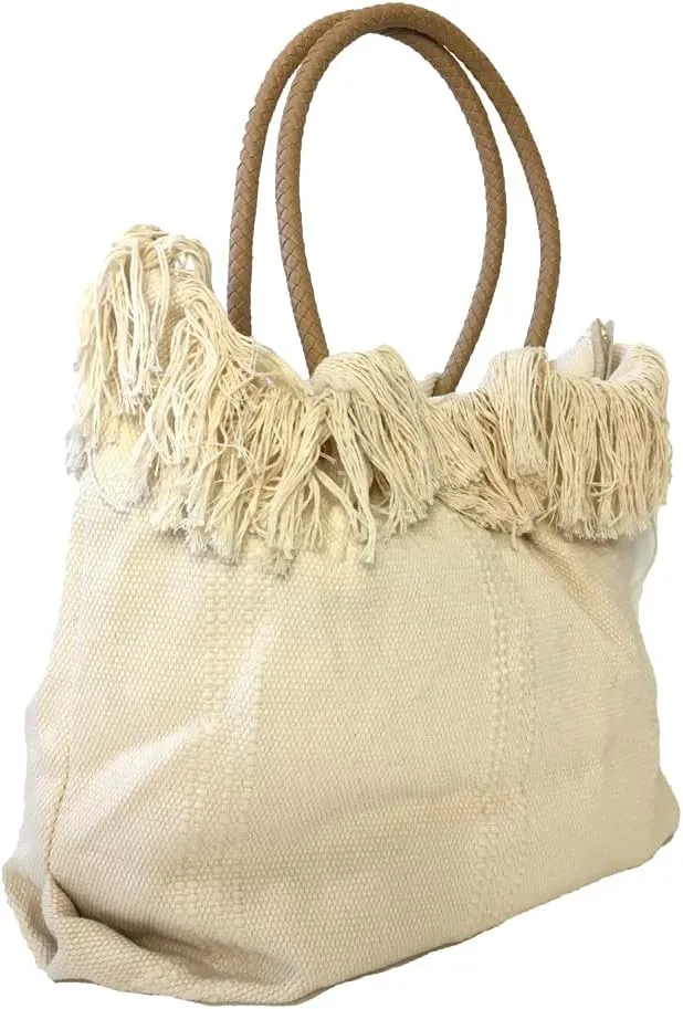Summer Vibes Embroidered Canvas Beach Tote Bag