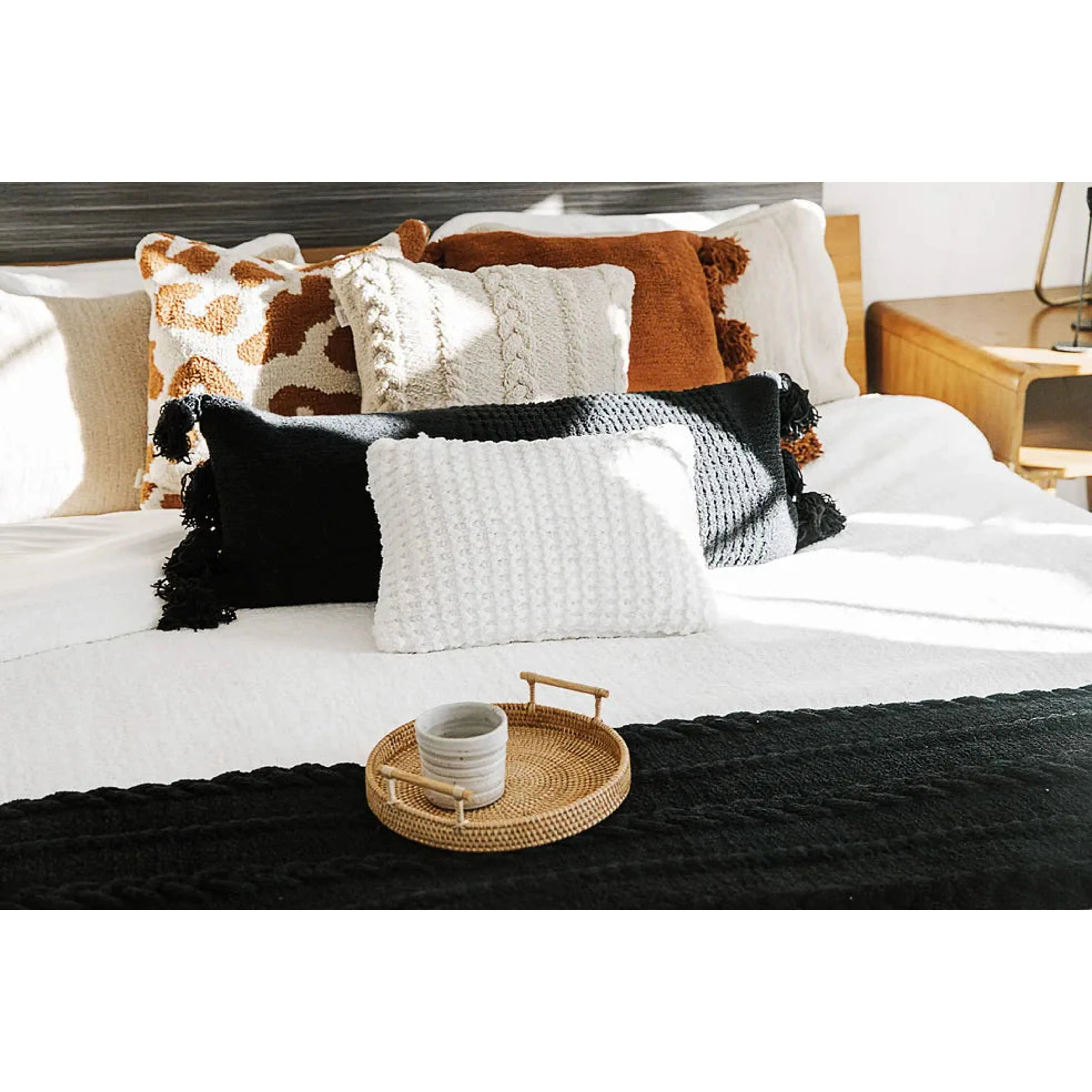 Sunday Citizen Black Braided Pom Pom Lumbar Pillow 36 x 14