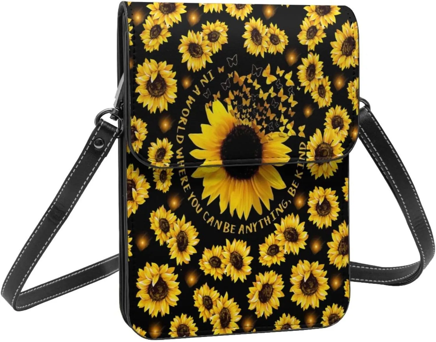Sunflower Leather Crossbody Cell Phone Purse Small Wallet Bags Adjustable Phone Bag for Women