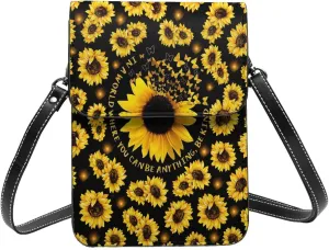 Sunflower Leather Crossbody Cell Phone Purse Small Wallet Bags Adjustable Phone Bag for Women