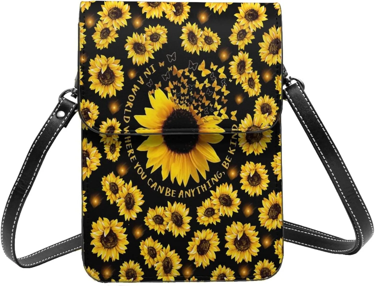 Sunflower Leather Crossbody Cell Phone Purse Small Wallet Bags Adjustable Phone Bag for Women