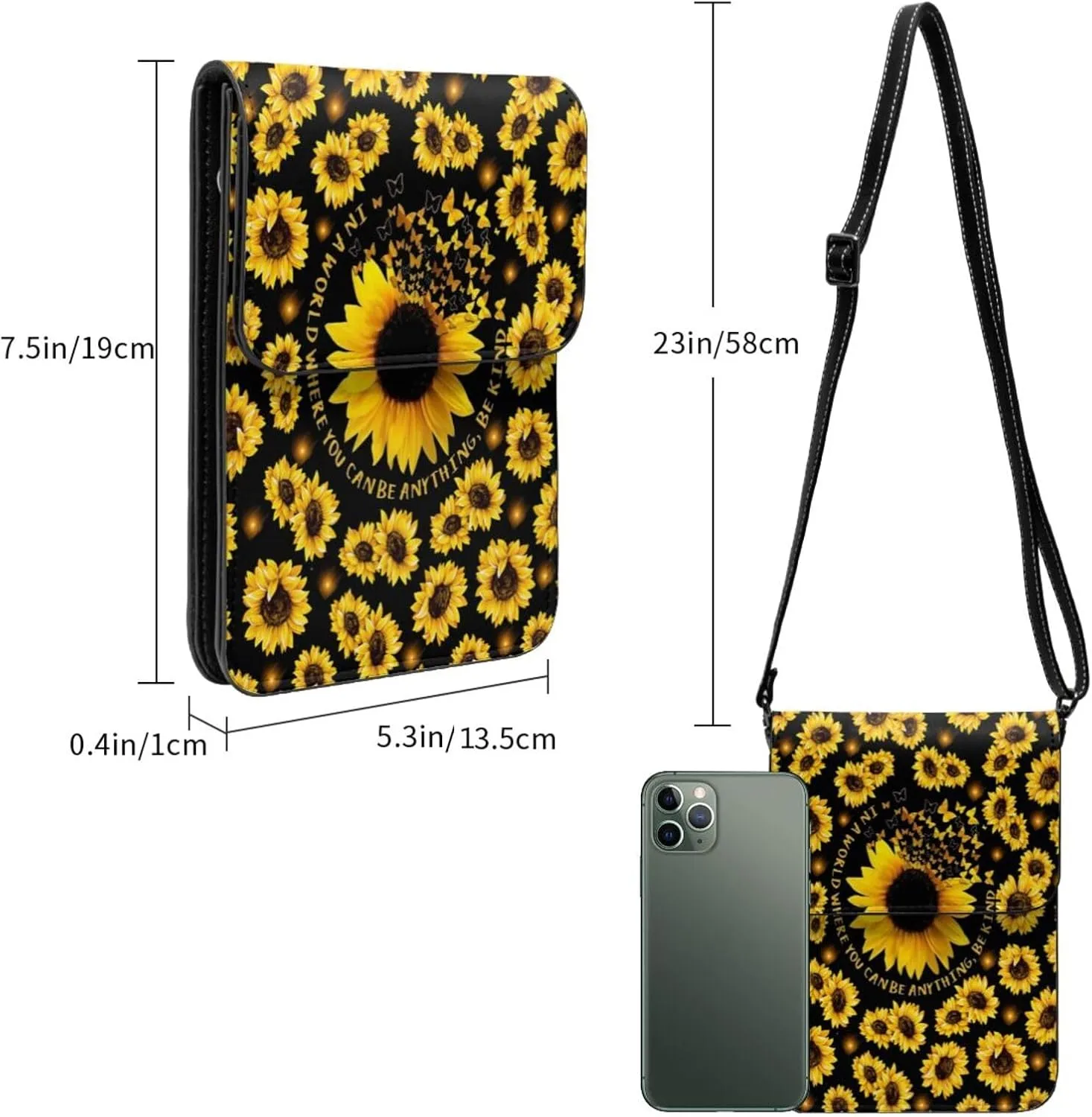 Sunflower Leather Crossbody Cell Phone Purse Small Wallet Bags Adjustable Phone Bag for Women
