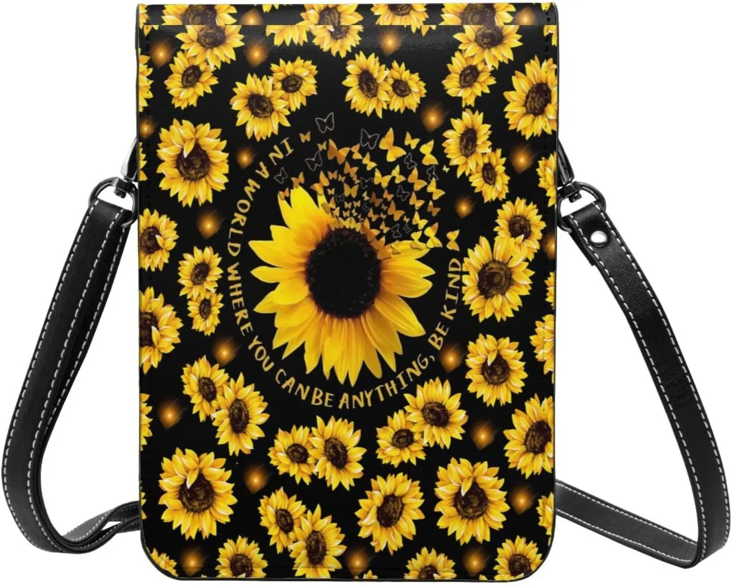 Sunflower Leather Crossbody Cell Phone Purse Small Wallet Bags Adjustable Phone Bag for Women