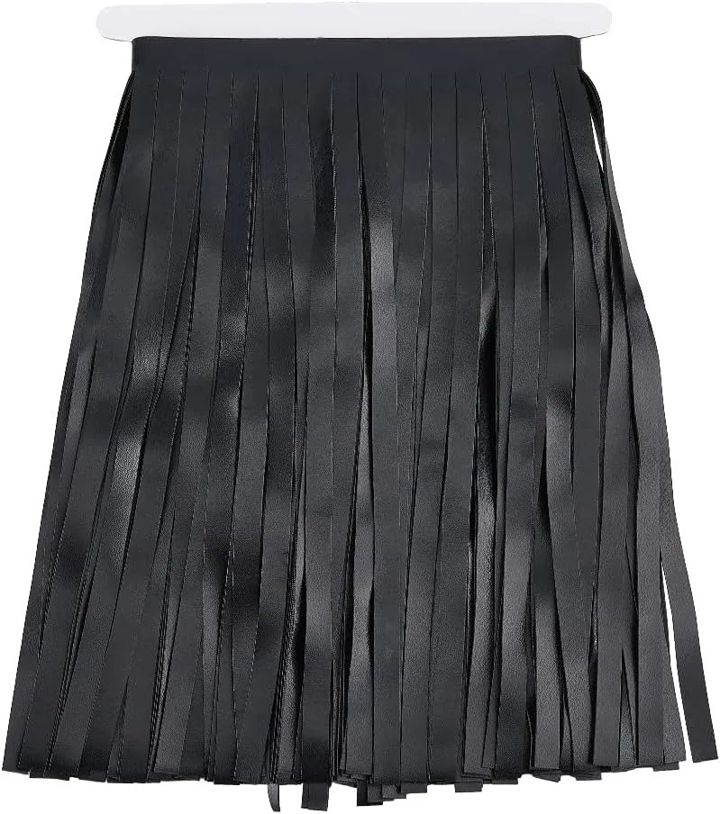 SUPERFINDINGS 1Pc 2M PU Leather Suede Fringe Trim 0.39inch Width Black Tassel Ribbon Double Side Leather Sewing Tassel Fringe for DIY Craft Skirt Dress Curtain Clothing Handbag Sewing