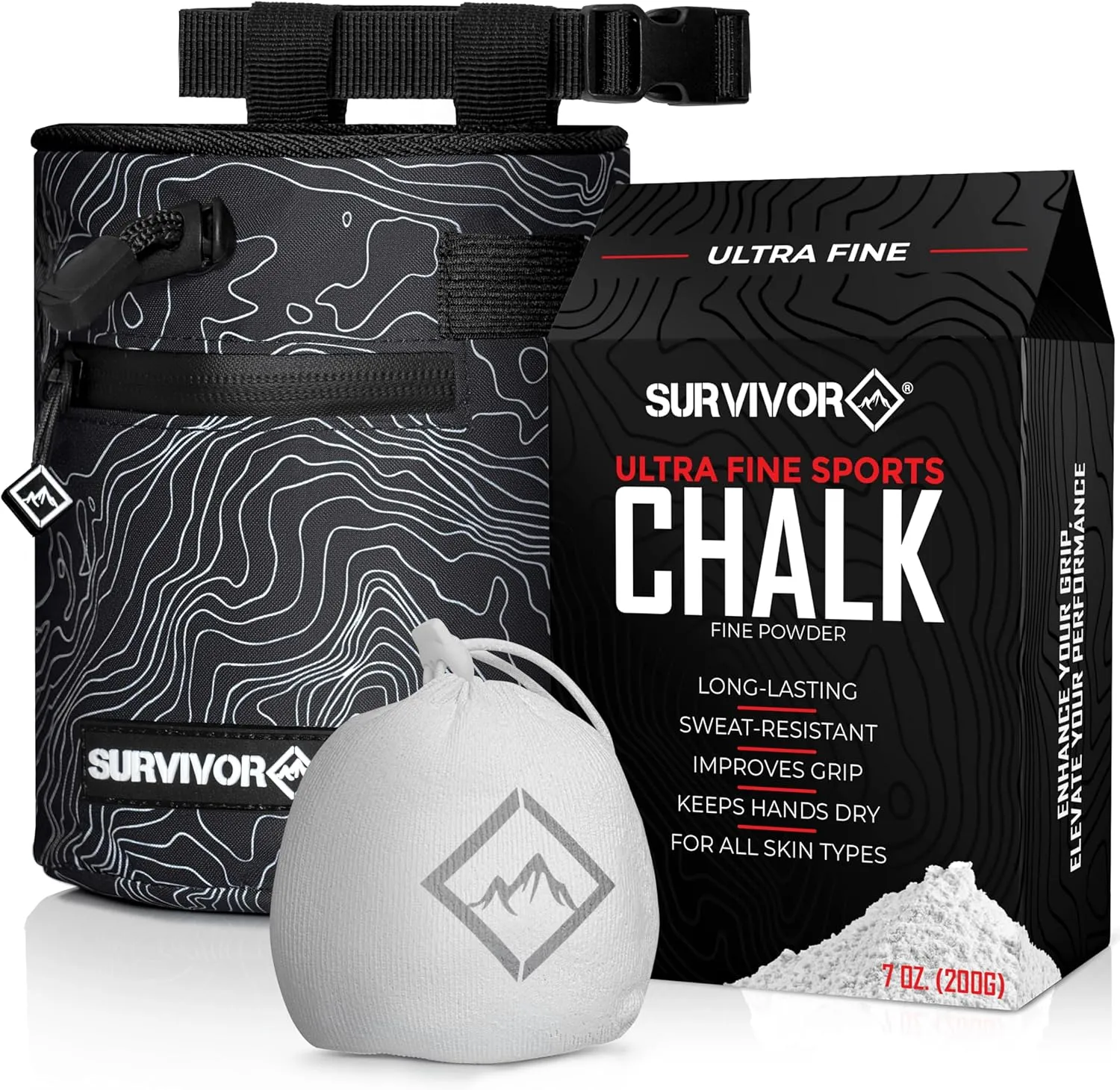 SURVIVOR Chalk Bag   Refillable Chalk Ball   200g Ultra Fine Climbing Chalk Powder Bundle