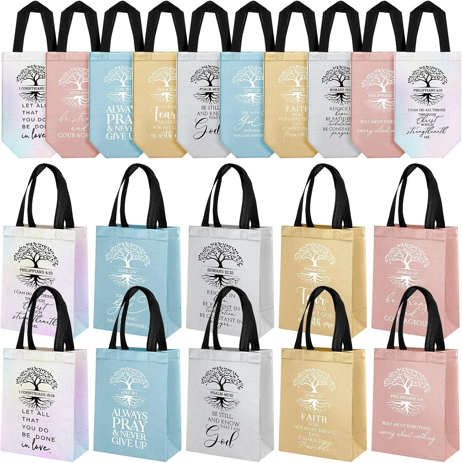 Sweetude 30 Pcs Christian Gift Bag Bulk Mothers Day Religious Gift Bag with Handle Medium Size Bible Verse Baptism Reusable Welcome Non Woven Handbag for Family Holy Week Church Father(Multicolored)
