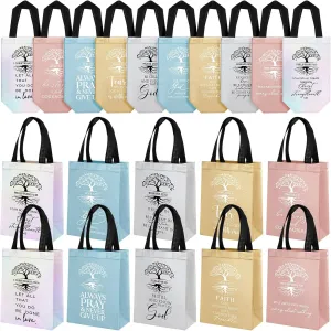 Sweetude 30 Pcs Christian Gift Bag Bulk Mothers Day Religious Gift Bag with Handle Medium Size Bible Verse Baptism Reusable Welcome Non Woven Handbag for Family Holy Week Church Father(Multicolored)