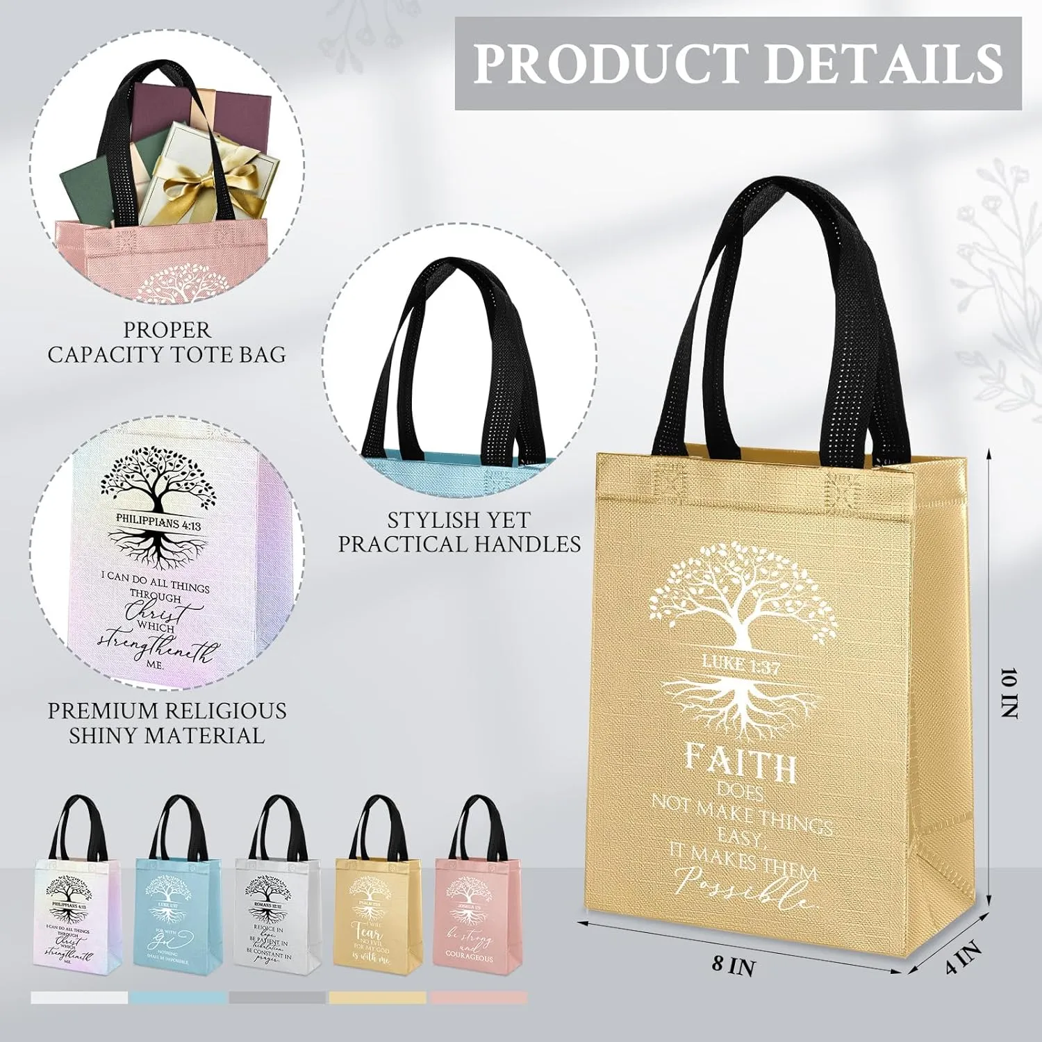 Sweetude 30 Pcs Christian Gift Bag Bulk Mothers Day Religious Gift Bag with Handle Medium Size Bible Verse Baptism Reusable Welcome Non Woven Handbag for Family Holy Week Church Father(Multicolored)