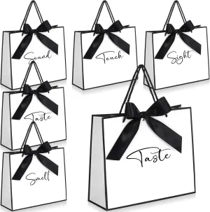 Sweetude 5 Pcs Senses Gift Bags for Him and Her 11.8 x 9.8x 3.9'' Elegant Thank You Paper Gift Bags with Handles and Bow Ribbon for Wedding Bridesmaid Groomsmen Gifts Birthday Baby Shower(White)