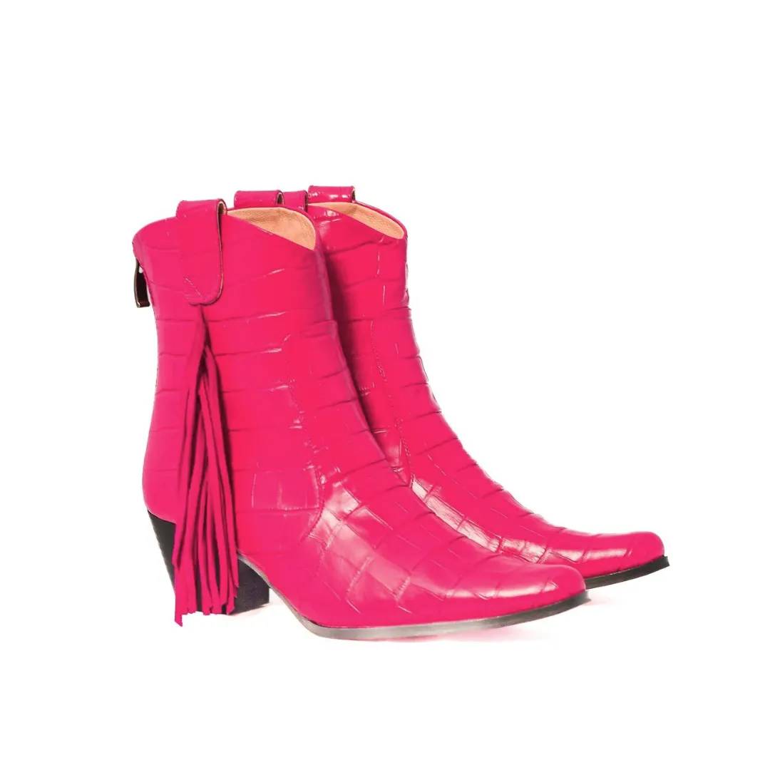 Sydney Pink Fringe Bootie