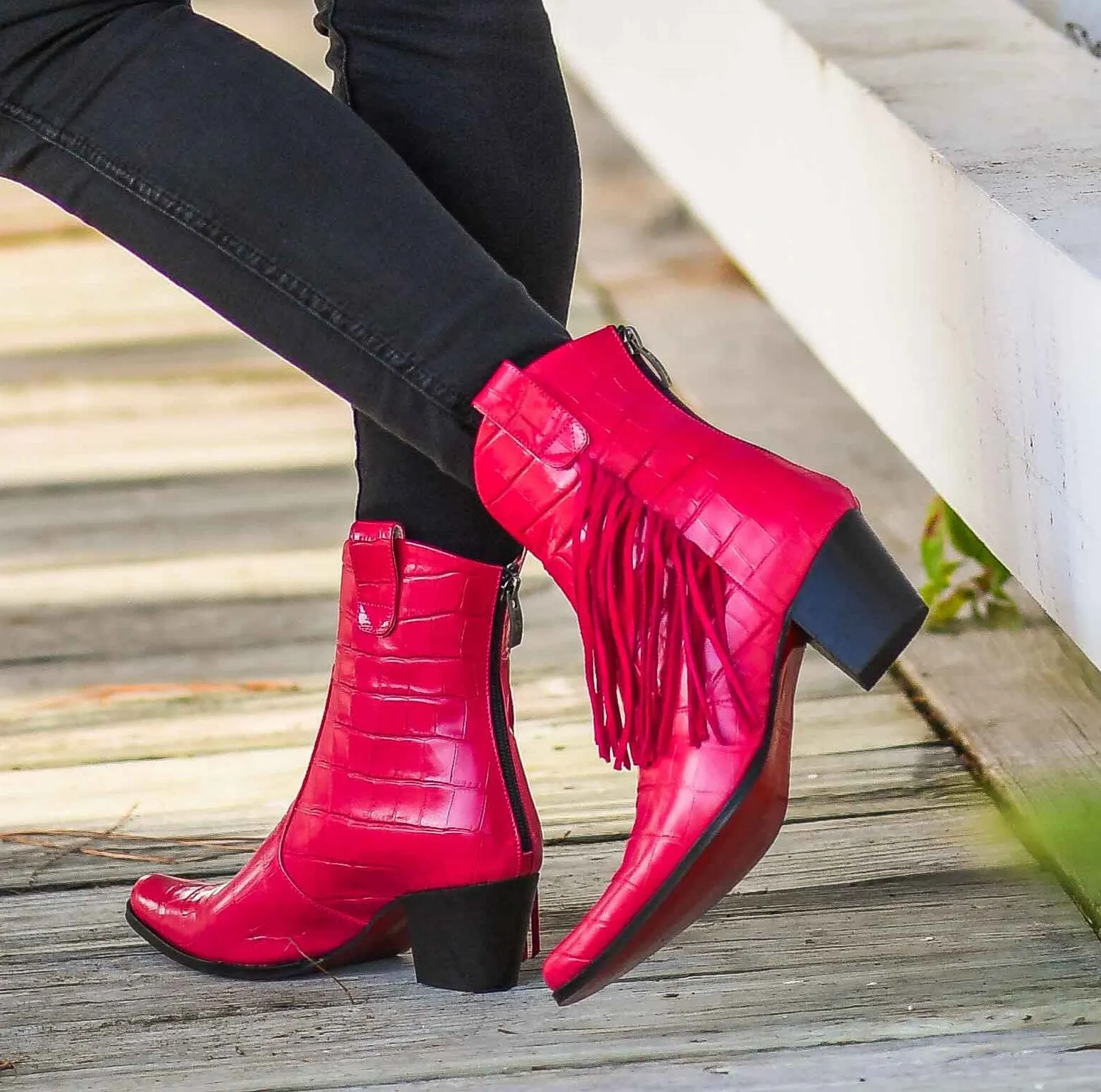 Sydney Pink Fringe Bootie