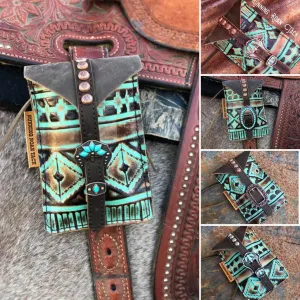 Tan Aztec Mini Saddle Bag with Your Choice of Buckle and Fringe for Phone, Keys, Roping Powder, etc