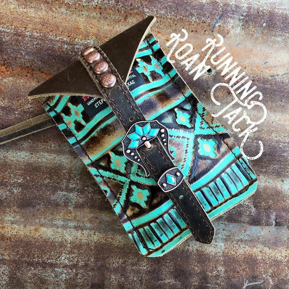 Tan Aztec Mini Saddle Bag with Your Choice of Buckle and Fringe for Phone, Keys, Roping Powder, etc