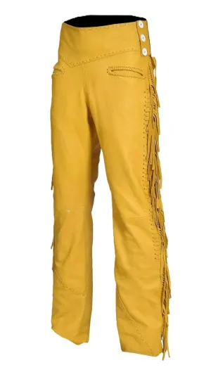 Tan Leather Fringe Pants For Men Ragged Leather Western Pant MFP1227