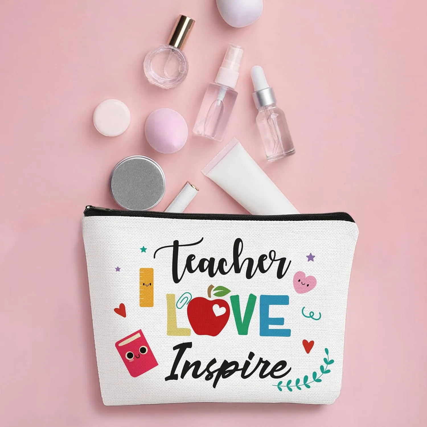 Teacher Appreciation Gifts Makeup Bag - 4 Pcs Best New Teacher Gifts for Women Small Cosmetic Bags Canvas Travel Toiletry Bag with Zipper for Teacher's Day Graduation Back to School