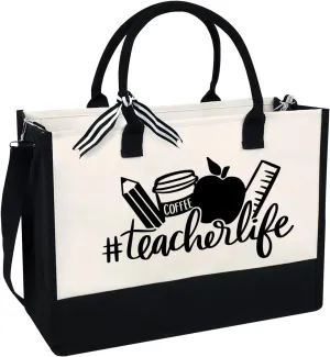 Teacher Appreciation Gifts,Teacher Day Gift for Women,Gifts for Teachers Women,Teacher Birthday Gift for Womens,Initial Canvas Tote Bag With Zipper