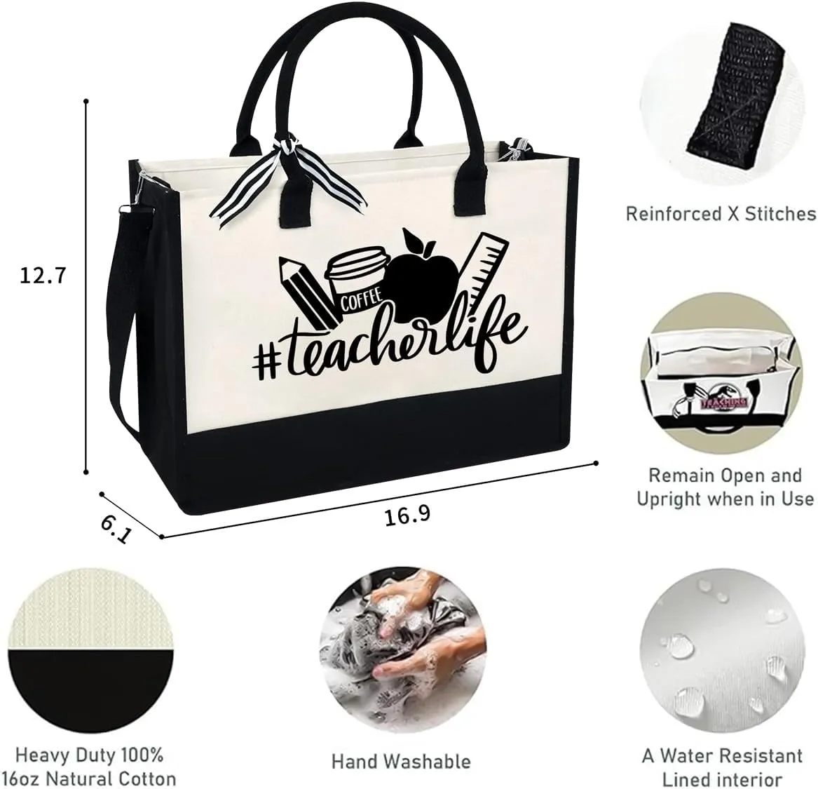Teacher Appreciation Gifts,Teacher Day Gift for Women,Gifts for Teachers Women,Teacher Birthday Gift for Womens,Initial Canvas Tote Bag With Zipper