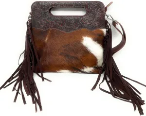 Texas West Handcrafted Genuine Leather Western Cowhide Womens Fringe Clutch Crossbody Bag in 2 Colors