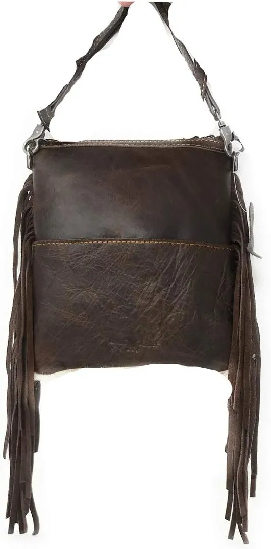 Texas West Handcrafted Genuine Leather Western Cowhide Womens Fringe Clutch Crossbody Bag in 2 Colors