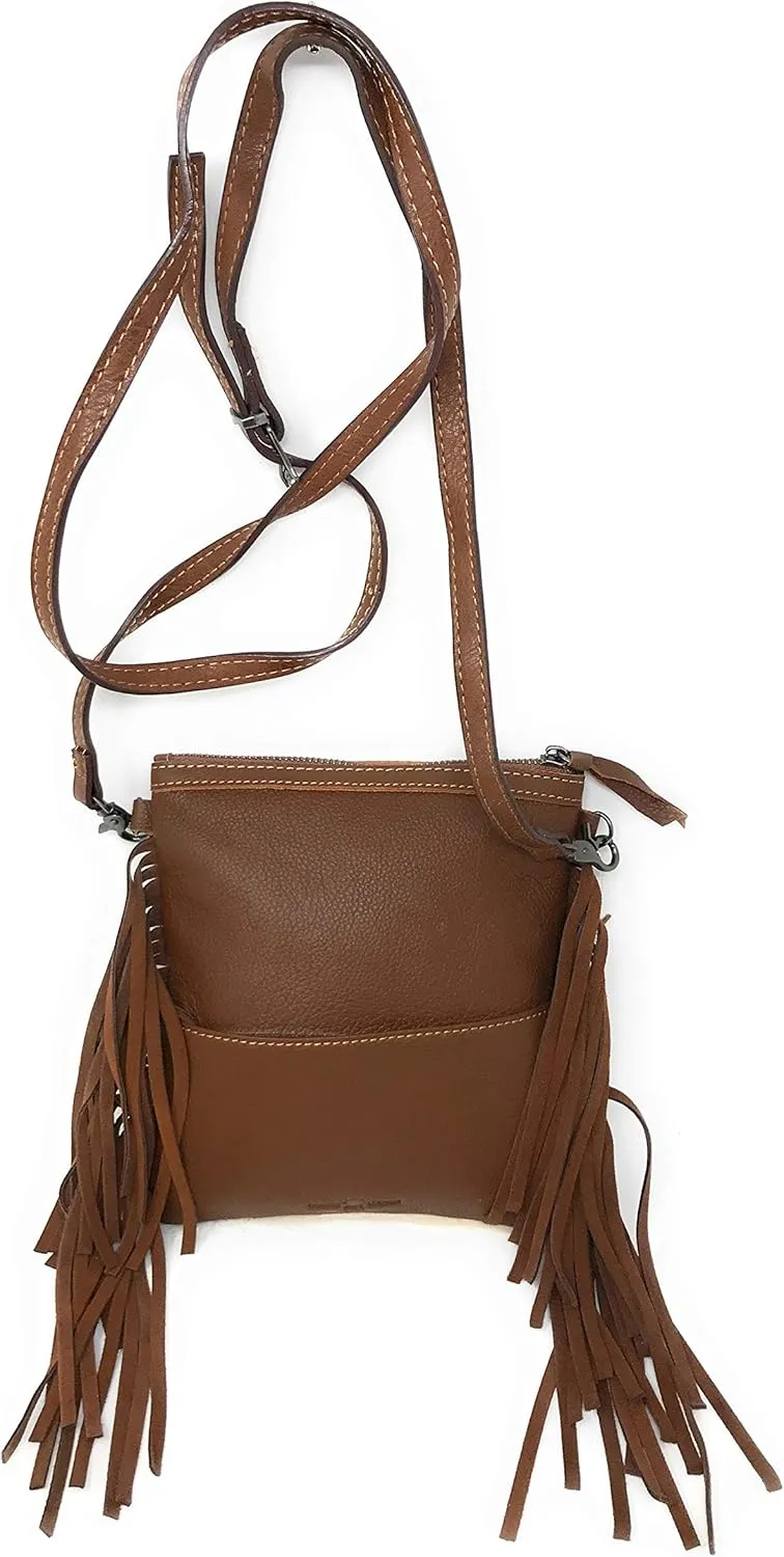 Texas West Handcrafted Genuine Leather Western Cowhide Womens Fringe Clutch Crossbody Bag in 3 Colors