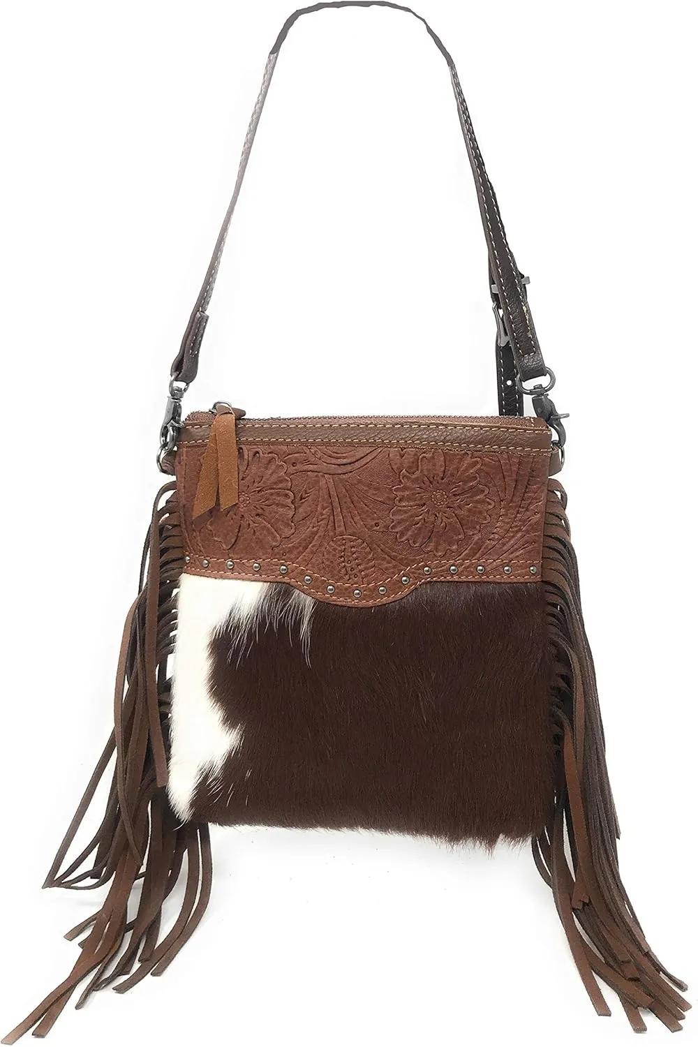 Texas West Handcrafted Genuine Leather Western Cowhide Womens Fringe Clutch Crossbody Bag in 3 Colors