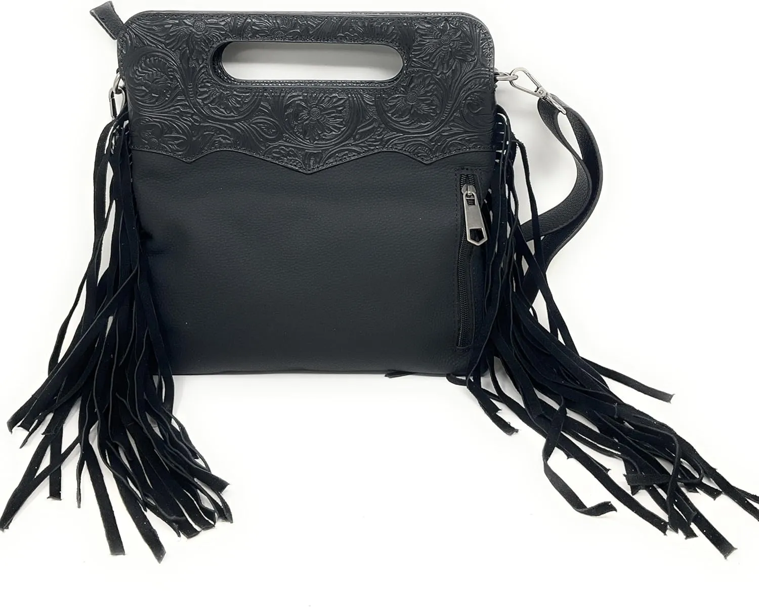Texas West Western Genuine Leather Cowhide Fur Fringe Womens Crossbody Bag in 3 Colors. Cow fur may vary.