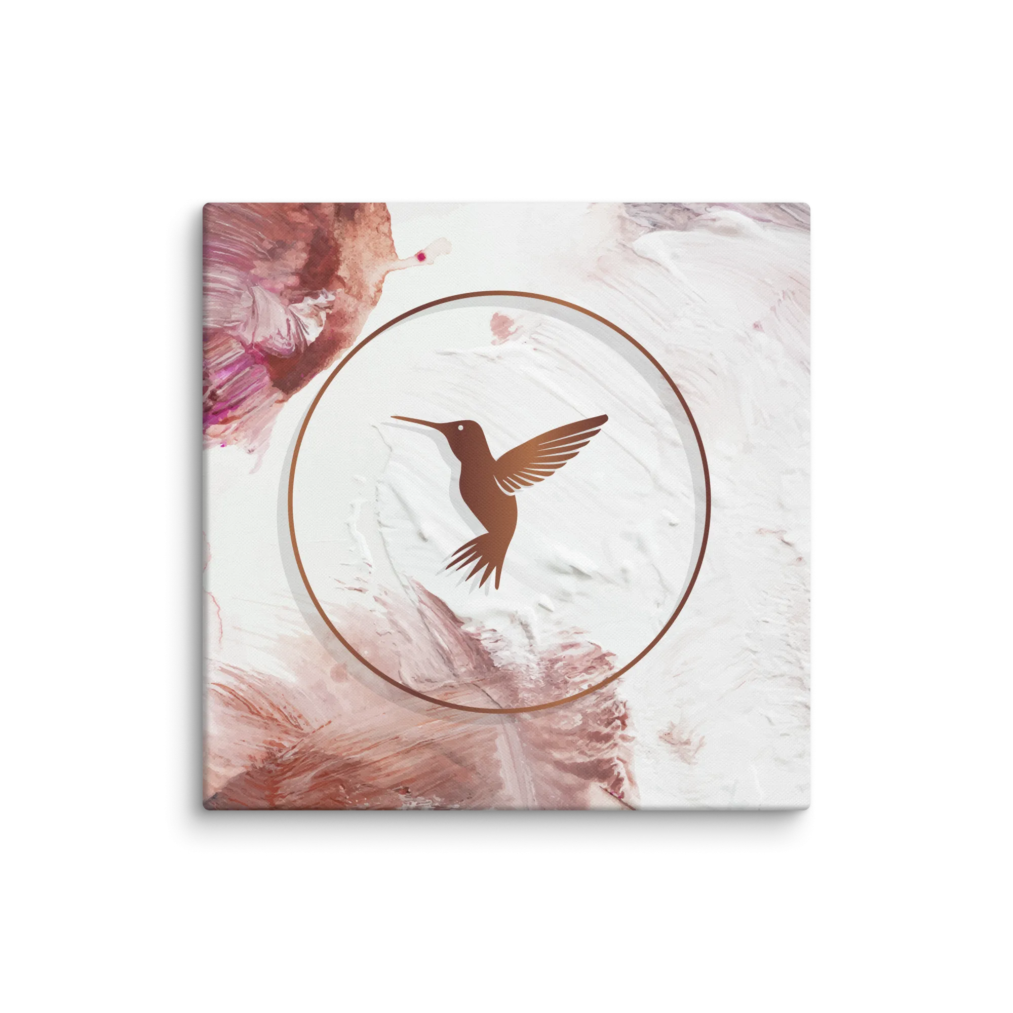 Textured Blush Paint and Bronze Hummingbird Canvas Print