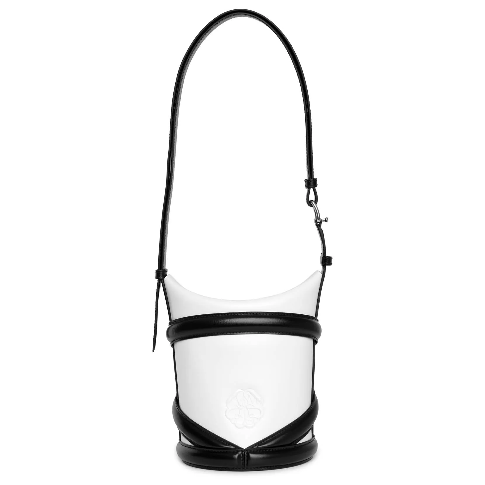 The Curve soft ivory and black bucket bag