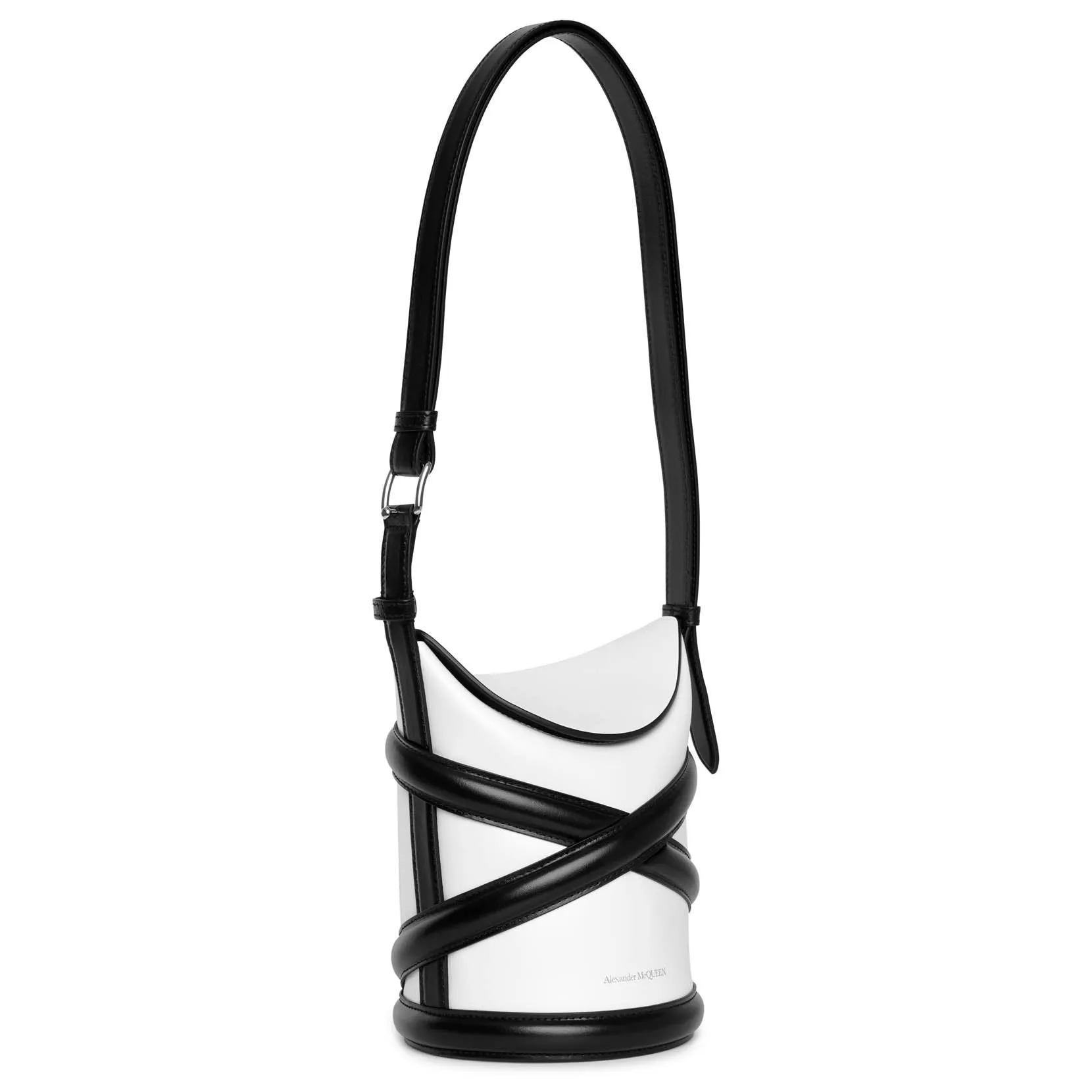 The Curve soft ivory and black bucket bag