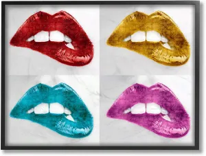 The Stupell Home Décor Collection Glam Fashion Metallic Lipstick Lips in Four Framed Giclee Texturized Art, 11 x 14, Multi-Color