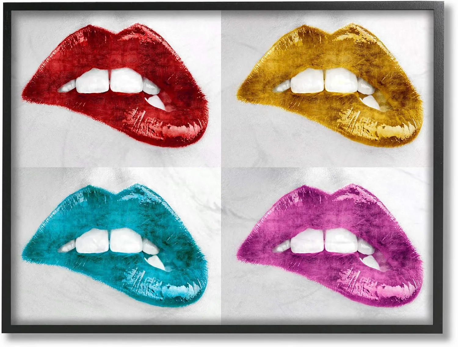 The Stupell Home Décor Collection Glam Fashion Metallic Lipstick Lips in Four Framed Giclee Texturized Art, 11 x 14, Multi-Color