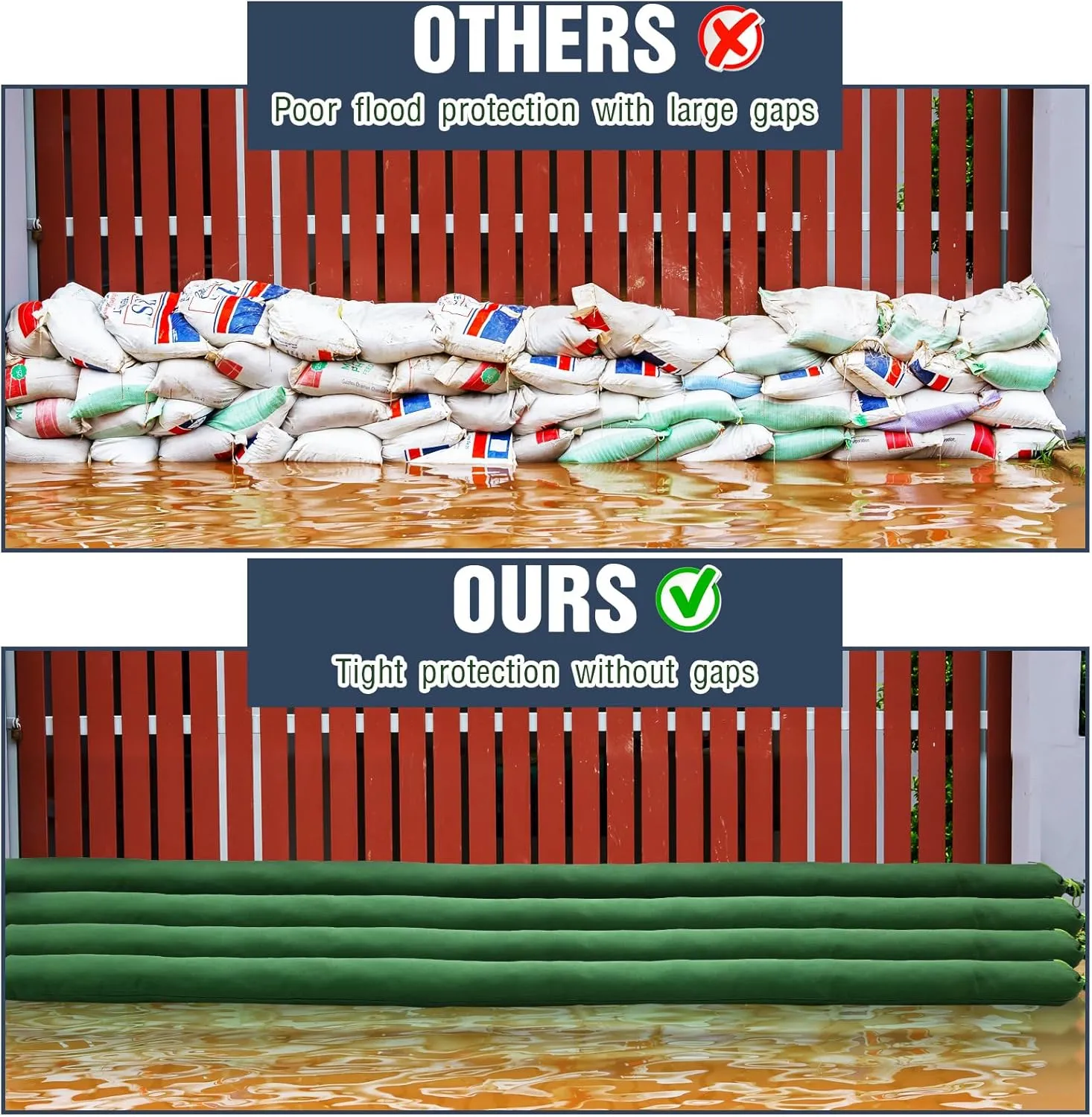 Threan 2 Pcs Long Canvas Sandbags Flood Protection Thickened Reusable Sand Bags Rain Wind Flood Barrier with Elastic Band Water Barrier Tube for Door Rain Water Control, Green (17ft)