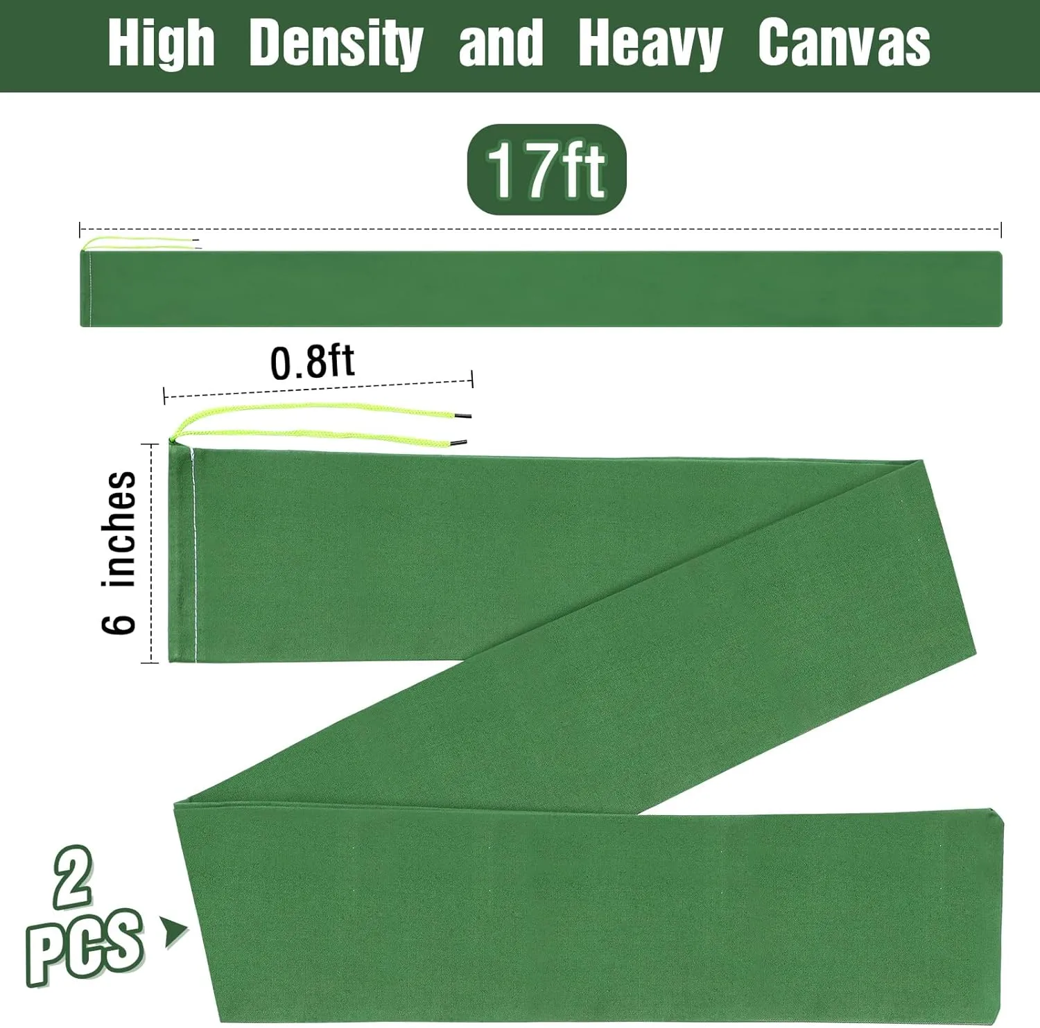 Threan 2 Pcs Long Canvas Sandbags Flood Protection Thickened Reusable Sand Bags Rain Wind Flood Barrier with Elastic Band Water Barrier Tube for Door Rain Water Control, Green (17ft)